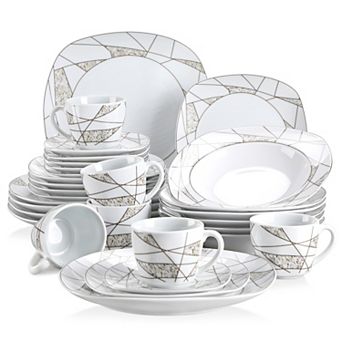 30 pc Porcelain Dinner Service for 6, incl. Dinner, Dessert, Soup Plate, Coffee Cup, Saucer