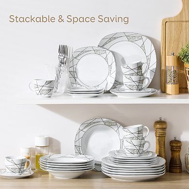 30-piece Porcelain Dinner Service for 6, incl. Dinner, Dessert, Soup Plate, Coffee Cup, Saucer