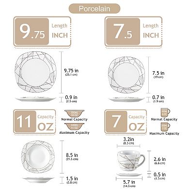 30-piece Porcelain Dinner Service for 6, incl. Dinner, Dessert, Soup Plate, Coffee Cup, Saucer