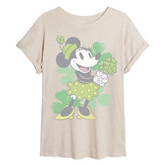 Juniors' Disney's Minnie Mouse Clovers Distressed Oversized Tee