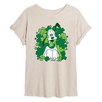 Juniors' Disney's Pluto Shamrocks Oversized Tee