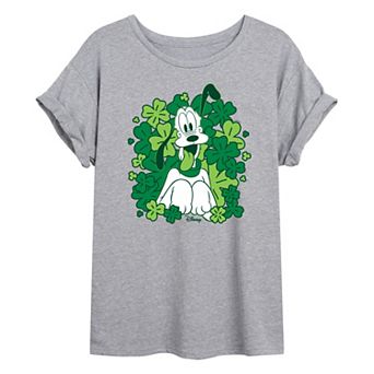 Juniors' Disney's Pluto Shamrocks Oversized Tee