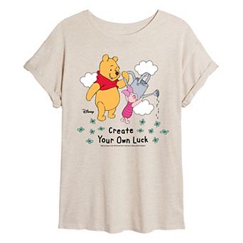 Juniors' Disney's Winnie The Pooh Create Your Own Luck Oversized Tee