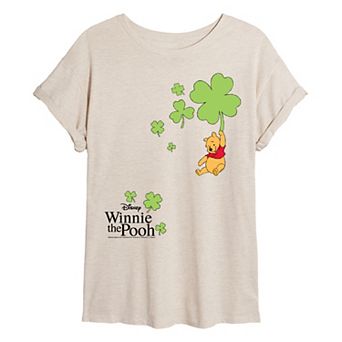 Juniors' Disney's Winnie The Pooh Shamrock Collage Oversized Tee