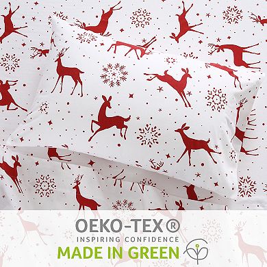 Christmas Flannel Sheets, Cotton Holiday Bed Sheet Set, Deep Pocket Fitted Sheet, Soft Warm Brushed