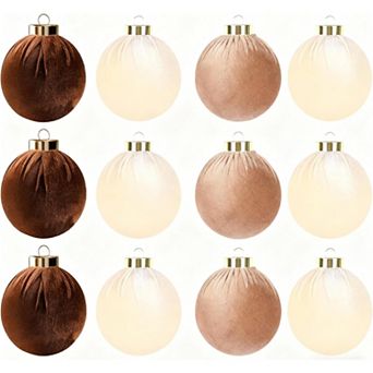 12 pc Shatterproof Velvet Christmas Balls - 3.15 Inch Fabric Covered Ornaments, Festive Tree Decor