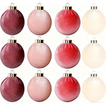 12 pc Shatterproof Velvet Christmas Balls - 3.15 Inch Fabric Covered Ornaments, Festive Tree Decor