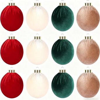 12 pc Shatterproof Velvet Christmas Balls - 3.15 Inch Fabric Covered Ornaments, Festive Tree Decor