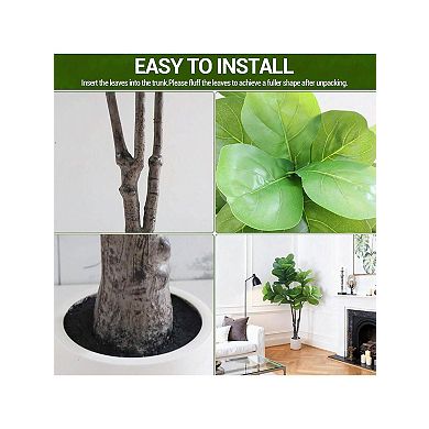 Artificial Fiddle Leaf Fig Tree Potted-Faux Ficus Lyrata Trees Fake Fig Silk Tree in Pot, Indoor