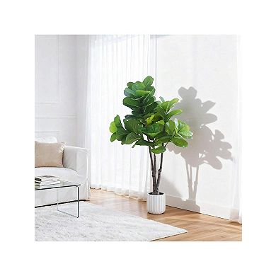 Artificial Fiddle Leaf Fig Tree Potted-Faux Ficus Lyrata Trees Fake Fig Silk Tree in Pot, Indoor