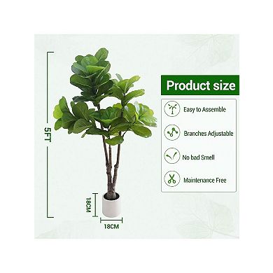 Artificial Fiddle Leaf Fig Tree Potted-Faux Ficus Lyrata Trees Fake Fig Silk Tree in Pot, Indoor
