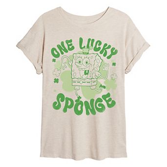 Juniors' SpongeBob SquarePants One Lucky Sponge Distressed Oversized Tee