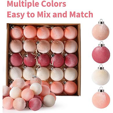 25 Pack Christmas Ball Ornaments, 3.15" (8 cm) Flocked Plastic Balls Xmas Hanging Decorations