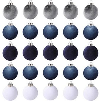 25 Pack Christmas Ball Ornaments, 3.15" (8 cm) Flocked Plastic Balls Xmas Hanging Decorations
