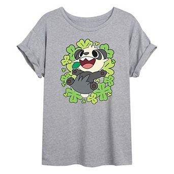 Juniors' Pokémon Pancham Clovers Collage Oversized Tee