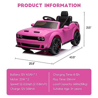 Electric Ride-On Car for Kids - 12V 4.5AH, Dual Drive, Speed 1.2-2.2 Mph, Bluetooth Connectivity
