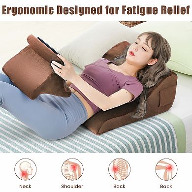 Bed Wedge Pillow with Tablet Holder Storage Pockets and Ergonomic Design