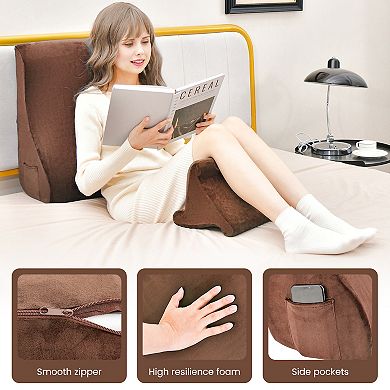 Bed Wedge Pillow with Tablet Holder Storage Pockets and Ergonomic Design