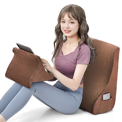 Bed Wedge Pillow with Tablet Holder Storage Pockets and Ergonomic Design