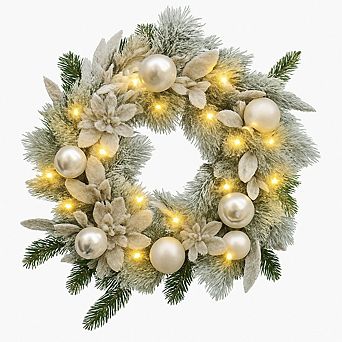 24 in Pre-Lit Christmas Wreath, Front Door Lighted Wreath