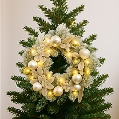 24 in Pre-Lit Christmas Wreath, Front Door Lighted Wreath