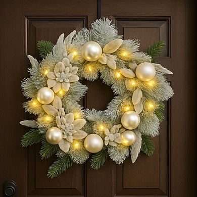 24 in Pre-Lit Christmas Wreath, Front Door Lighted Wreath