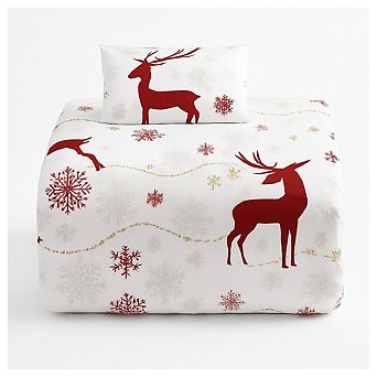Christmas Comforter Set Queen Size, Reversible Printed 3 pc Bed Set Holiday Decorative Bedding