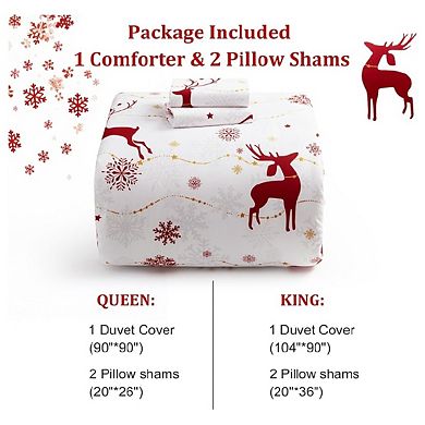 Christmas Comforter Set Queen Size, Reversible Printed 3 Pieces Bed Set Holiday Decorative Bedding