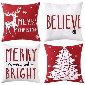 4 pc Christmas Pillow Covers, 18 x 18 Inch Pillow Covers Set Xmas Pillow Cases