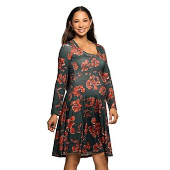 Maternity 24Seven Comfort Apparel Long Sleeve Fit & Flare Dress