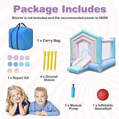 Kids Bounce House with Slide and Basketball Rim Bouncy Castle for Party without Blower