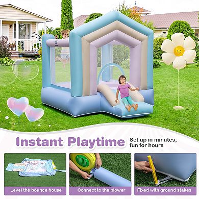 Kids Bounce House with Slide and Basketball Rim Bouncy Castle for Party without Blower