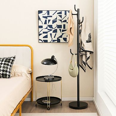 Freestanding Metal Coat Rack with 8 Hooks and Weighted Round Base