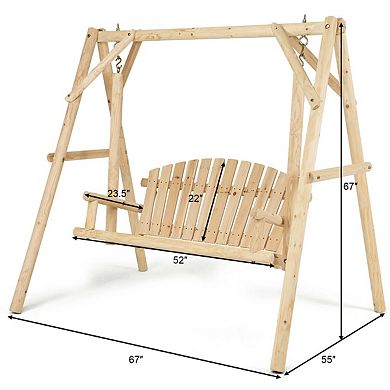 Outdoor Wooden Porch Bench Swing Chair with Curved Backrest