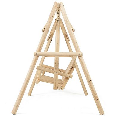 Outdoor Wooden Porch Bench Swing Chair with Curved Backrest