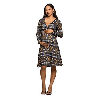 Maternity 24Seven Comfort Apparel Long Sleeve Wrap Dress with Belt