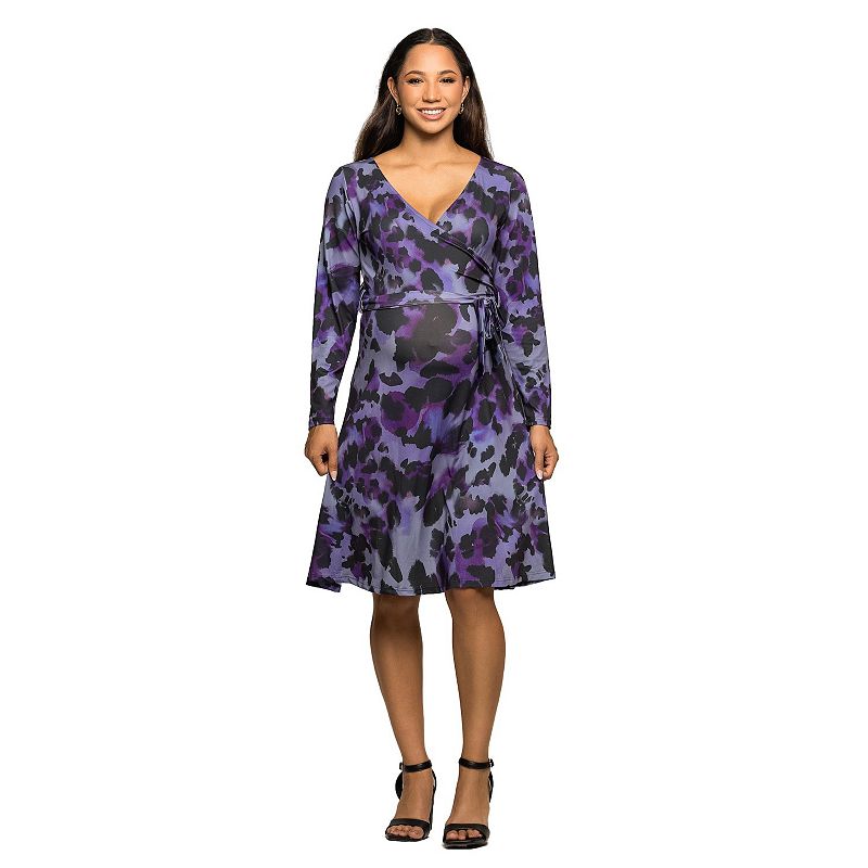 Maternity 24Seven Comfort Apparel Long Sleeve Wrap Dress with Belt, Women's, 