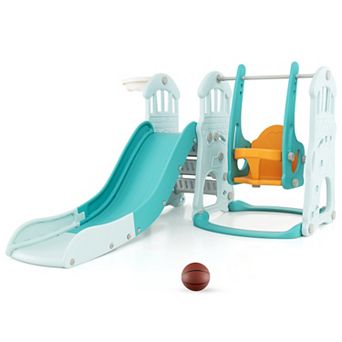 Toddler Slide and Swing Set with Long Slide, Adjustable Swing, Climber & Basketball Hoop