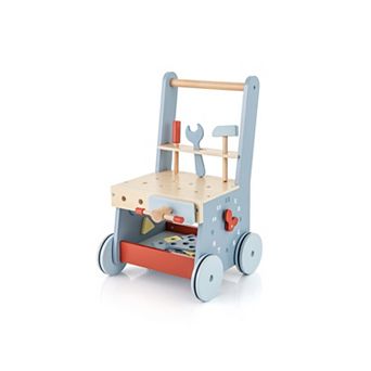 2 in 1 Toddler Wooden Push Walker with Multi Activity Center