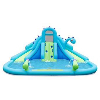 Dinosaur Theme Inflatable Water Park with Dual Slides Climbing Wall and Splash Pool