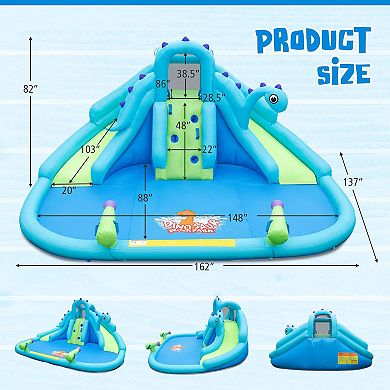 Dinosaur Theme Inflatable Water Park with Dual Slides Climbing Wall and Splash Pool