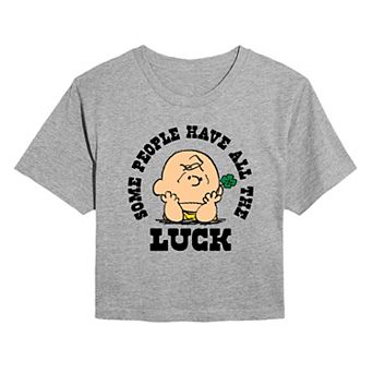 Juniors' Peanuts Charlie Brown Some People Have All The Luck Cropped Tee