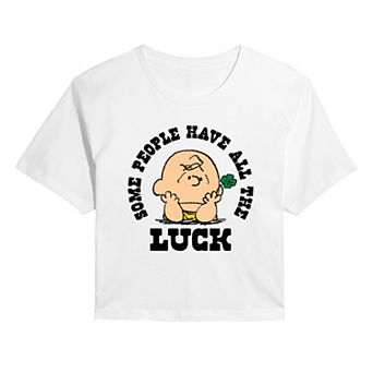 Juniors' Peanuts Charlie Brown Some People Have All The Luck Cropped Tee