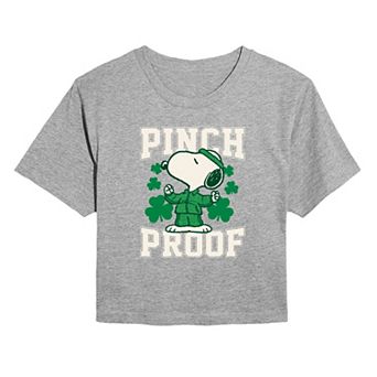 Juniors' Peanuts Snoopy Pinch Proof Cropped Tee