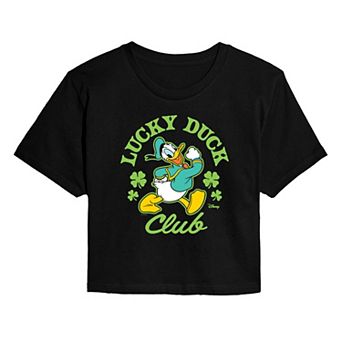 Juniors' Disney's Donald Duck Lucky Duck Club Cropped Tee