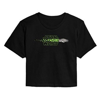 Juniors' Star Wars Millennium Falcon St. Patrick's Day Cropped Tee