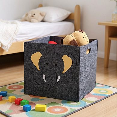 Animal Design Felt Storage Box with Cutout Handles and Foldable Structure