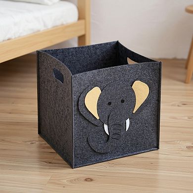 Animal Design Felt Storage Box with Cutout Handles and Foldable Structure