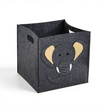 Animal Design Felt Storage Box with Cutout Handles and Foldable Structure