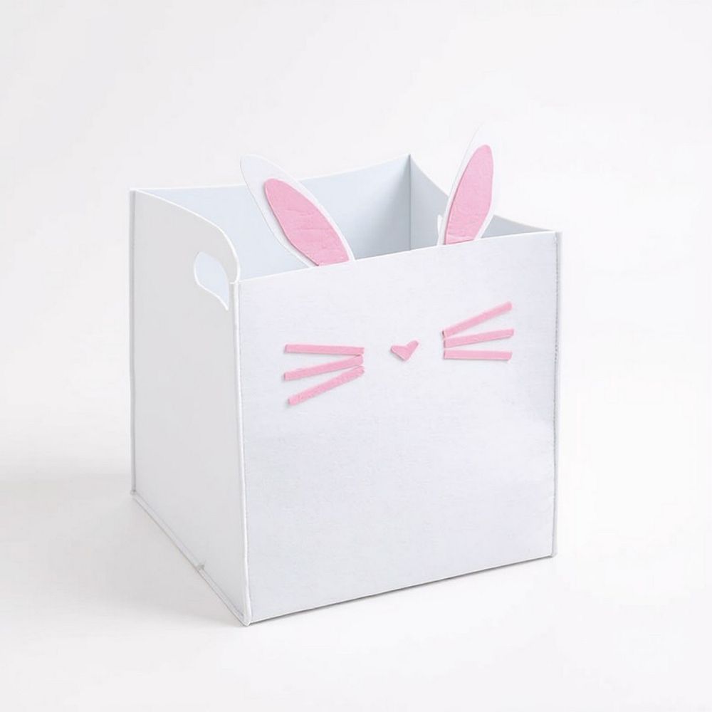 Animal Design Felt Storage Box with Cutout Handles and Foldable Structure
